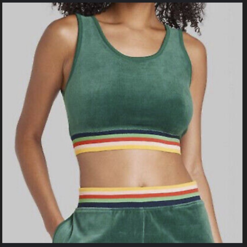 NWT wild fable, green, super soft, sports bra with rainbow band